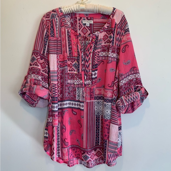 Kim Rogers Curvy Paisley Pink Patchwork Tunic - Picture 1 of 10